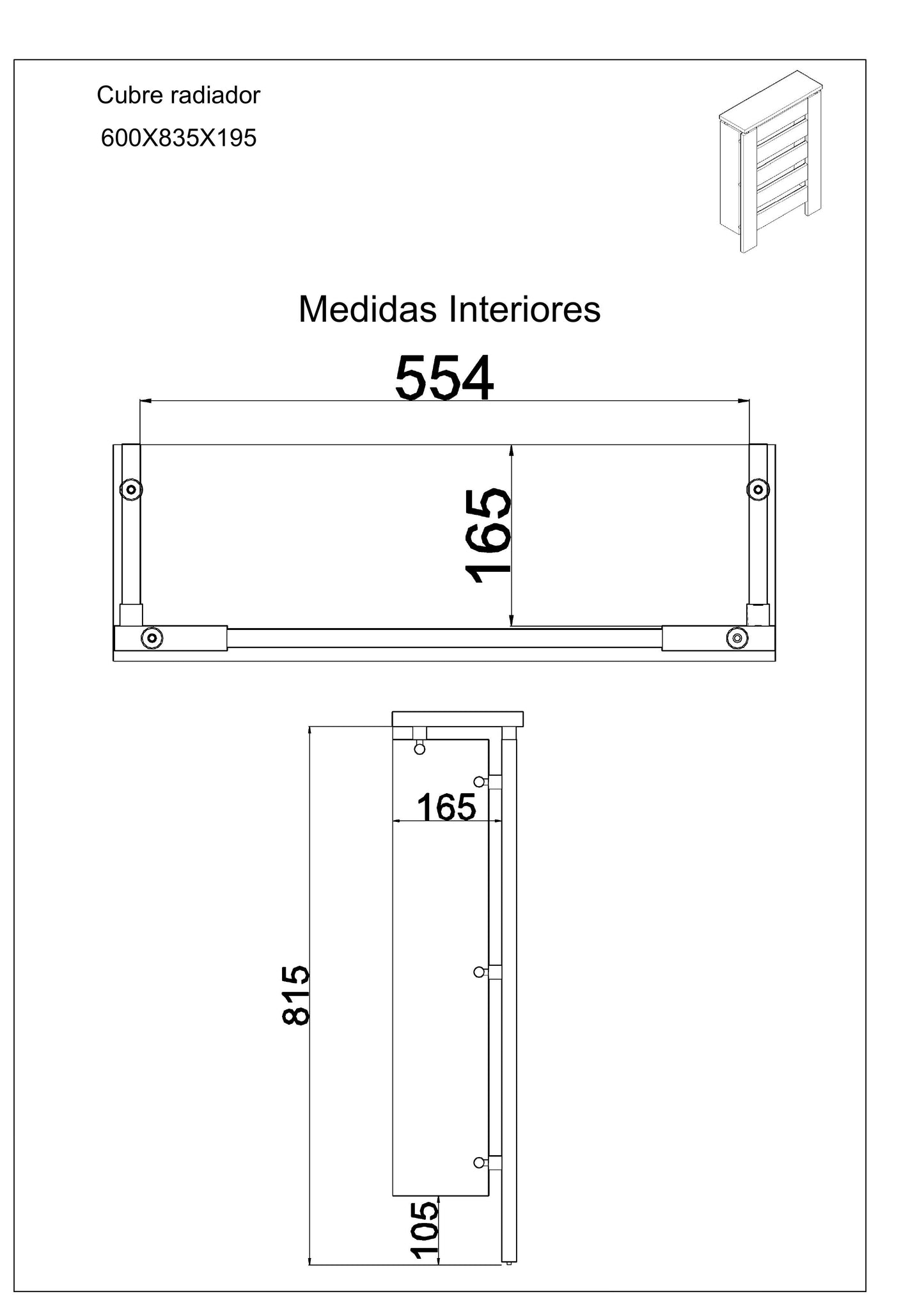 Cubre radiador Hércules Blanco/Frente roble 60cm