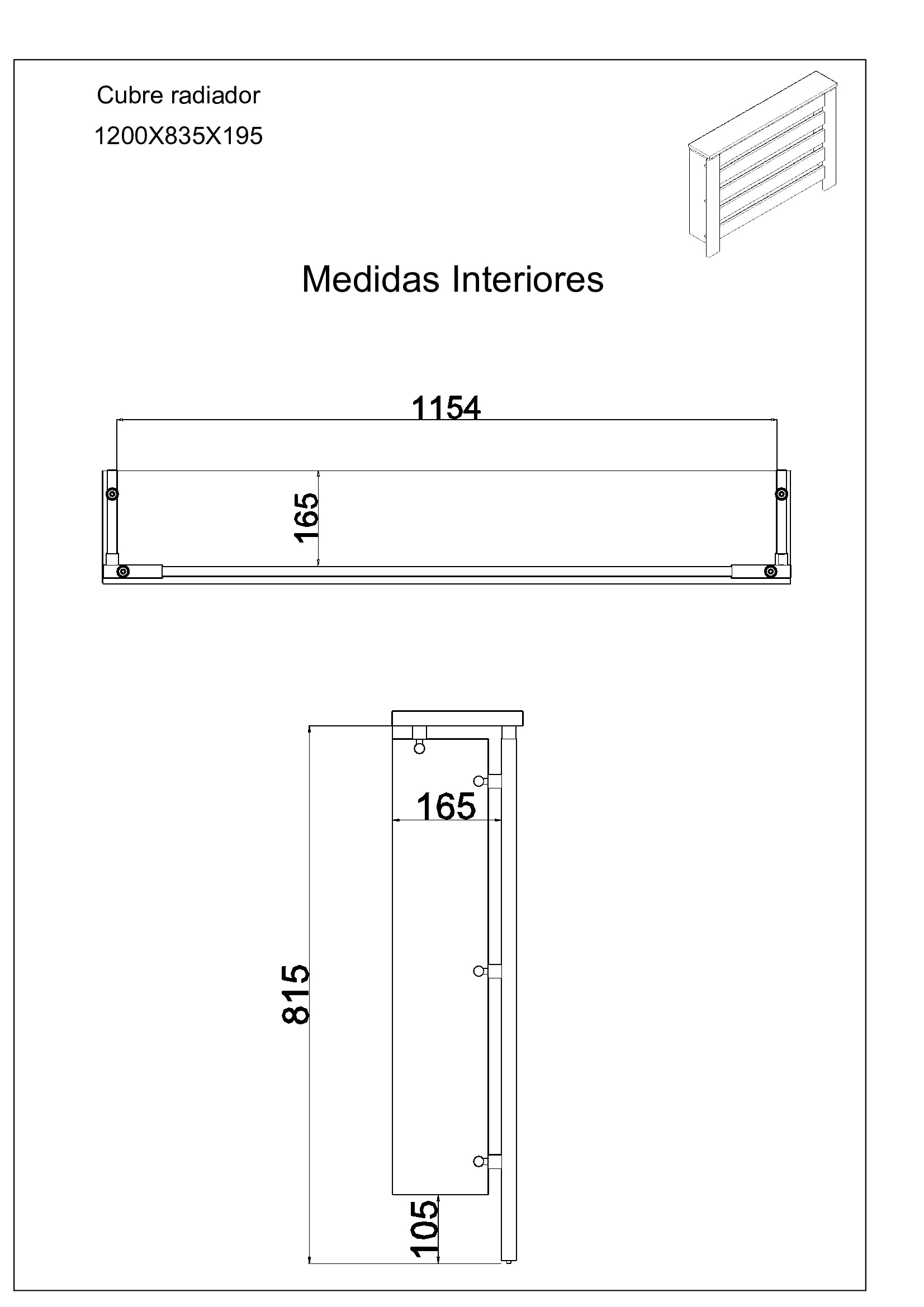 Medidas interiores cubre radiador Hércules Blanco 120cm - D&J Muebles Kit