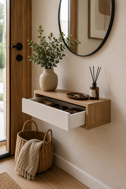 Estante flotante Roble/Blanco 1 cajón 48cm