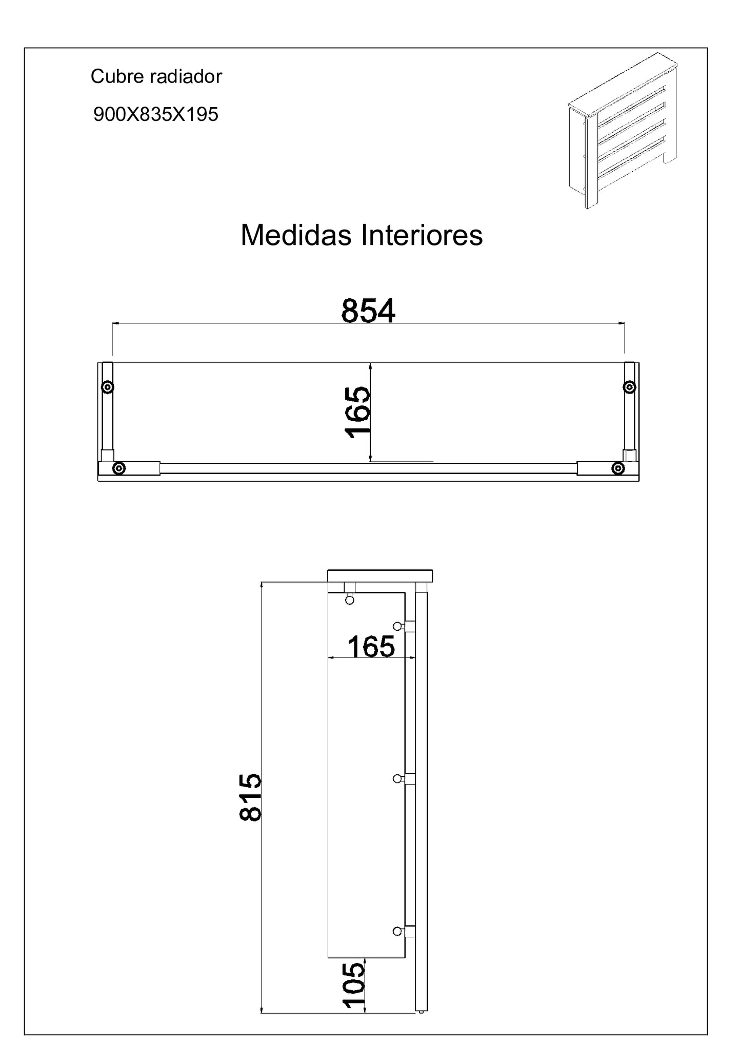 Cubre radiador Hércules Blanco/Frente roble 90cm